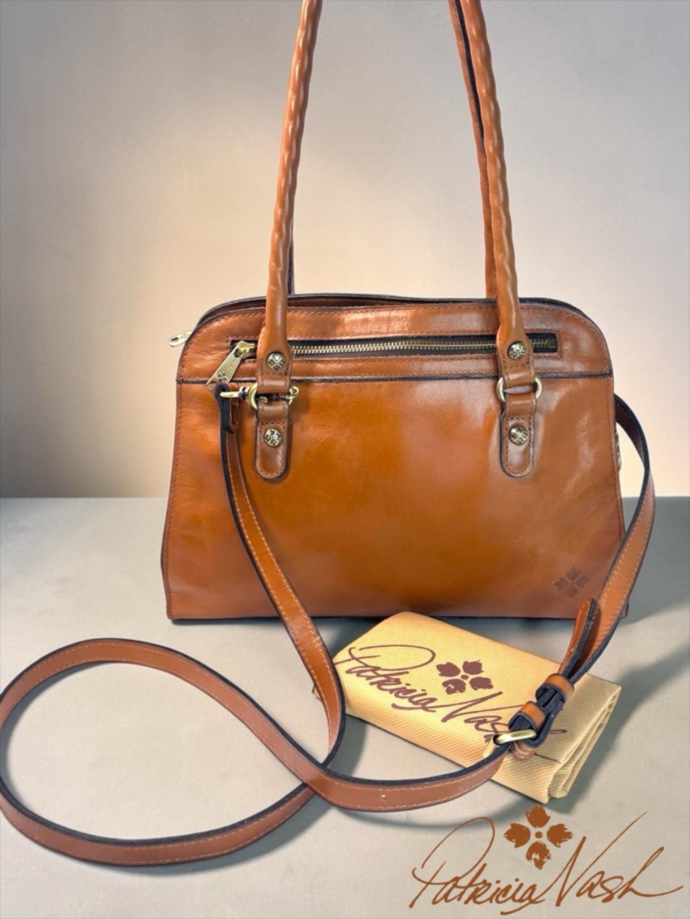 PATRICIA NASH CALVI SATCHEL MILAN ITALY- TAN FINE ITALIAN SOFT LEATHER EUC